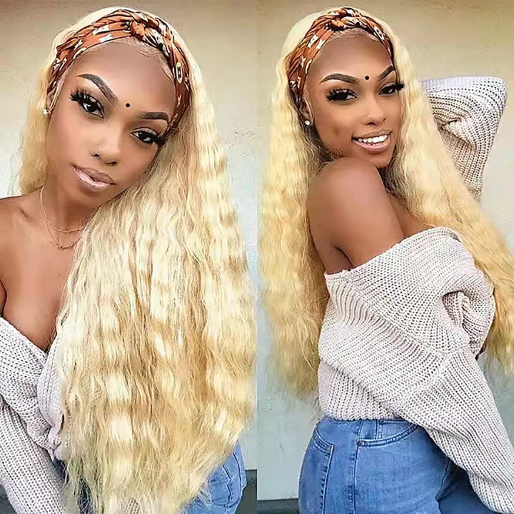 # 613 Bandeau Water Wave Full Machine Made None Lace Wig Human Hair 