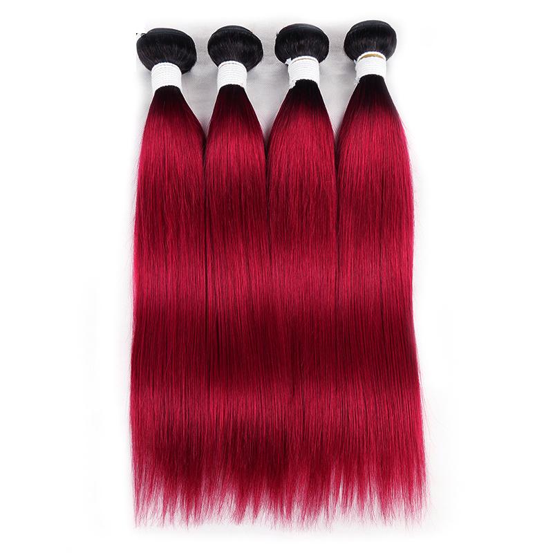 1B/BURG Ombre Straight Hair 4 Bundles With 4x4 Lace Closure Pre Colored human hair - Lumiere hair