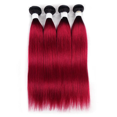 1B/BURG Ombre Straight Hair 4 Bundles With 4x4 Lace Closure Pre Colored human hair - Lumiere hair