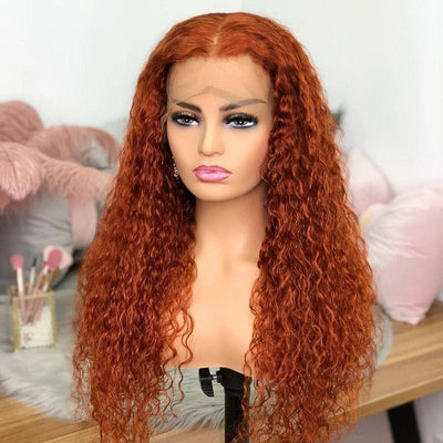 #350 Ginger 13x4 5x5 Lace frontal Glueless Water Wave Wigs with Baby Hair Ready to Wear Pre Plucked