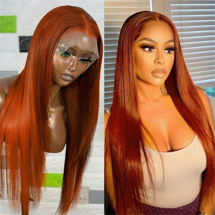 Straight 4x4/13x4 Lace Frontal Wig for Women Red Orange Colored Wigs 150%/180% Density