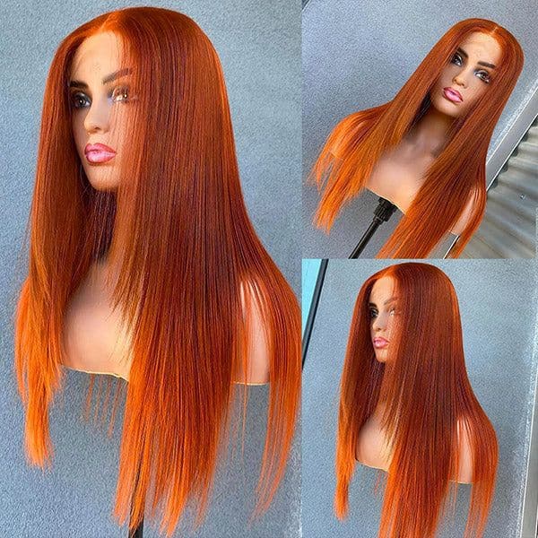 Perruque frontale en dentelle droite 4x4/13x4 pour femmes perruques colorées rouge orange 150%/180% densité 