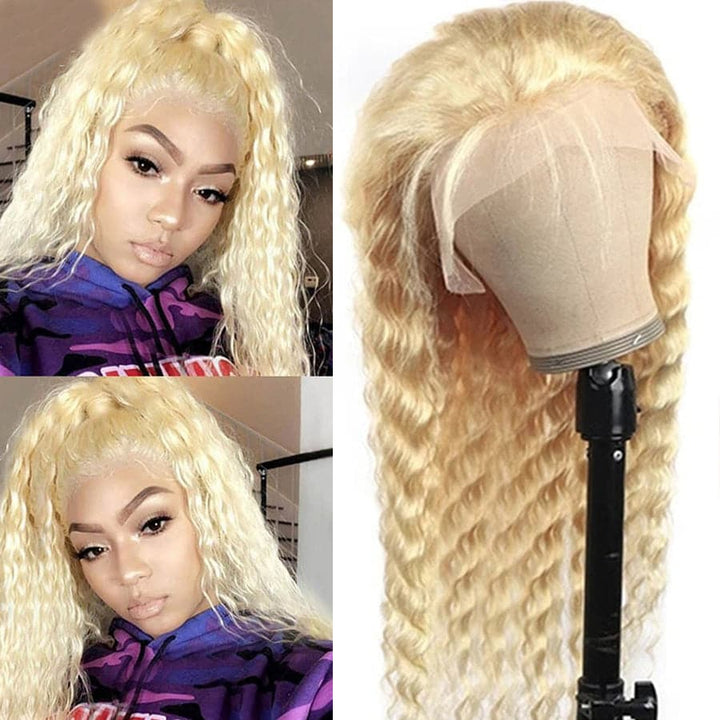 613 Blonde Deep Wave 13X4 Lace Front Wig Human Hair For Women PrePlucked