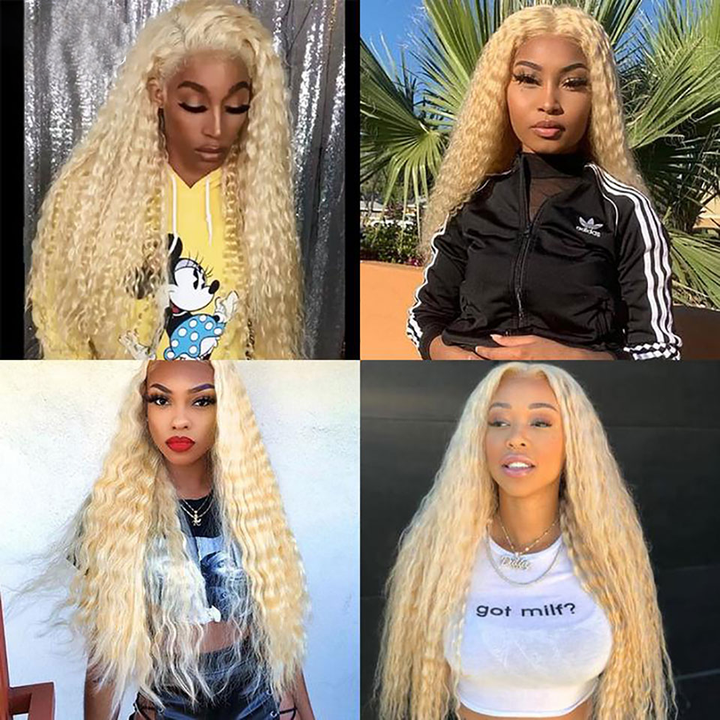 613 Honey Blonde Water Wave 13x4 HD Lace Frontal Wig Human Hair For Black Women