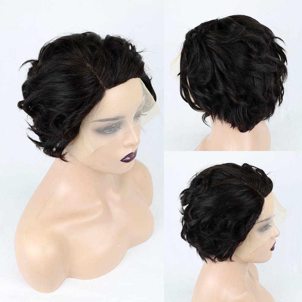 Court Pixie Cut perruque dentelle transparente perruques de cheveux humains pour les femmes dentelle frontale perruque côté partie Bob perruque 13x1 courte dentelle partie perruque 