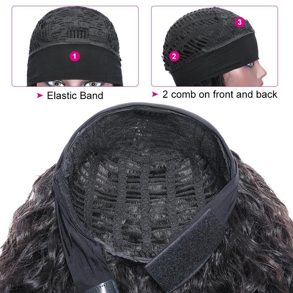 Perucas de bandana de cabelo humano com ondas soltas peruca feita à máquina cor natural sem renda 