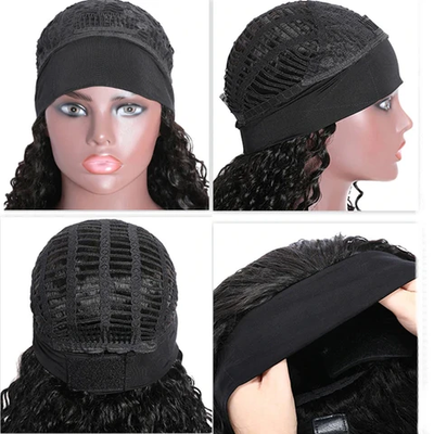 Loose Deep Headband Wig Natural Black Machine Made Non-Lace Wig