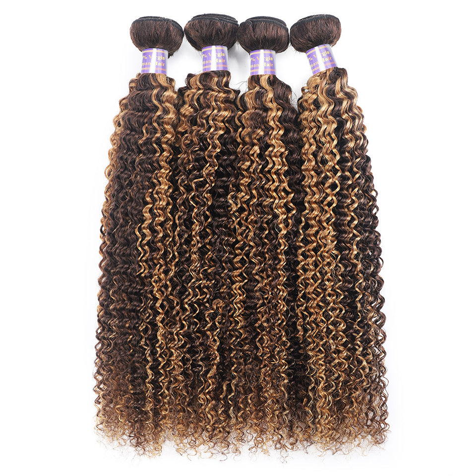 Highlight P4/27 Kinky Curly 4 Bundles With 13x4 Lace Frontal Brazilian Hair