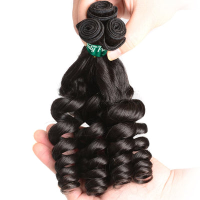 Brazilian Funmi Loose Wave Human Hair 3 Bundles with 13x4 Frontal HD Lace for Women