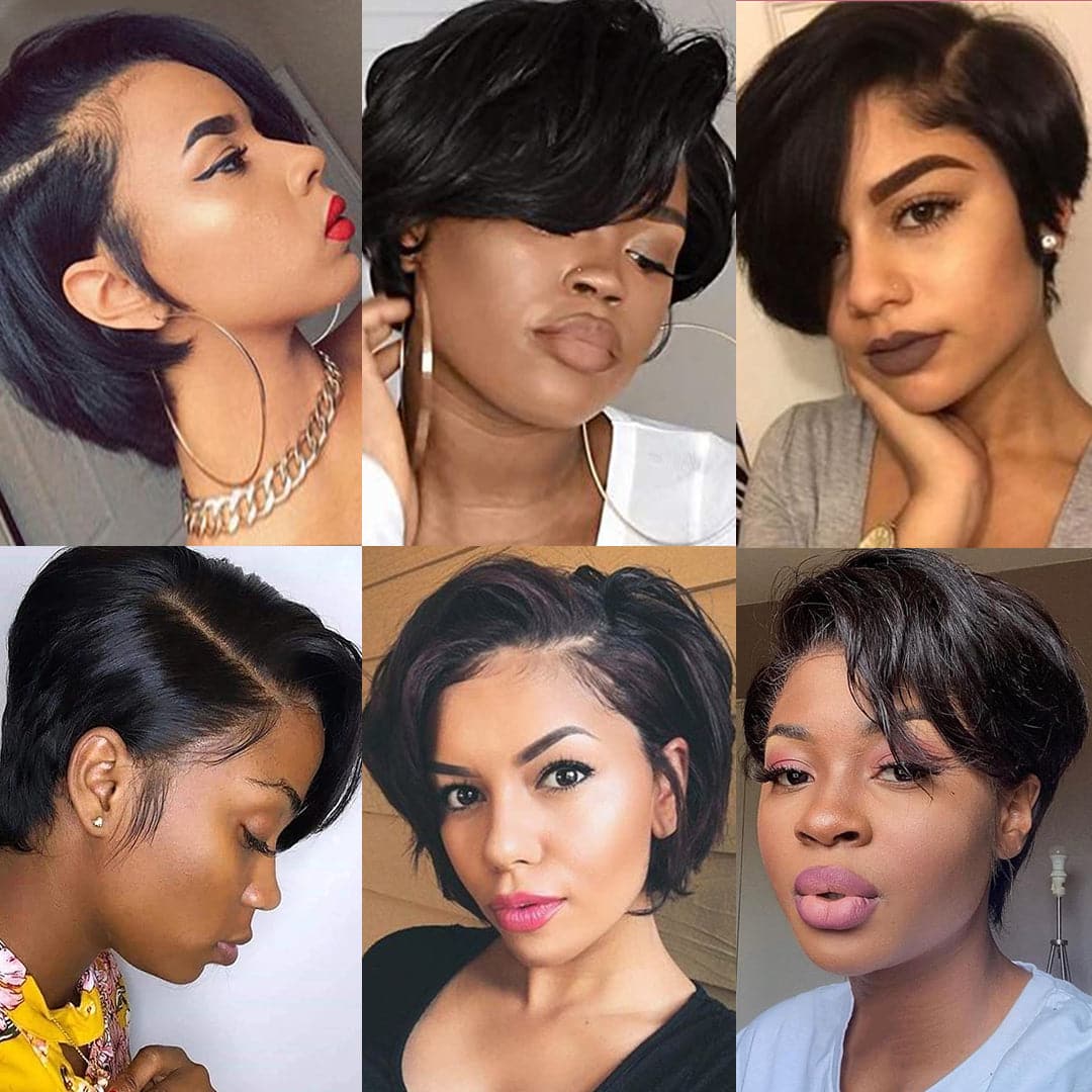 Short Straight Pixie Cut Bob T Part Transparent Lace Wig For Women Pre Plucked Hairline