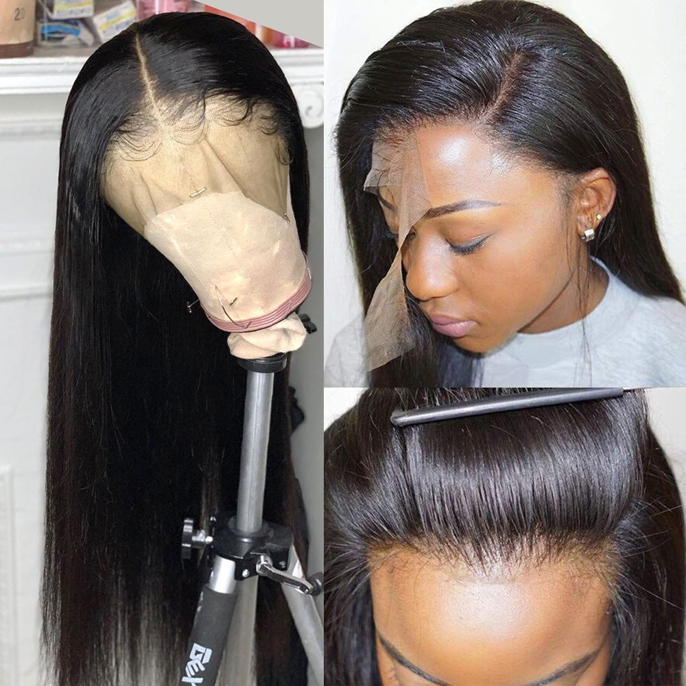 Cheveux raides 360 Lace / 5x5 fermeture Perruques de cheveux humains pré-plumées avec des cheveux de bébé 