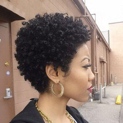 #1b Afro encaracolado short bob 13X1 Lace Pixie Cut Perucas de cabelo humano para mulheres negras 