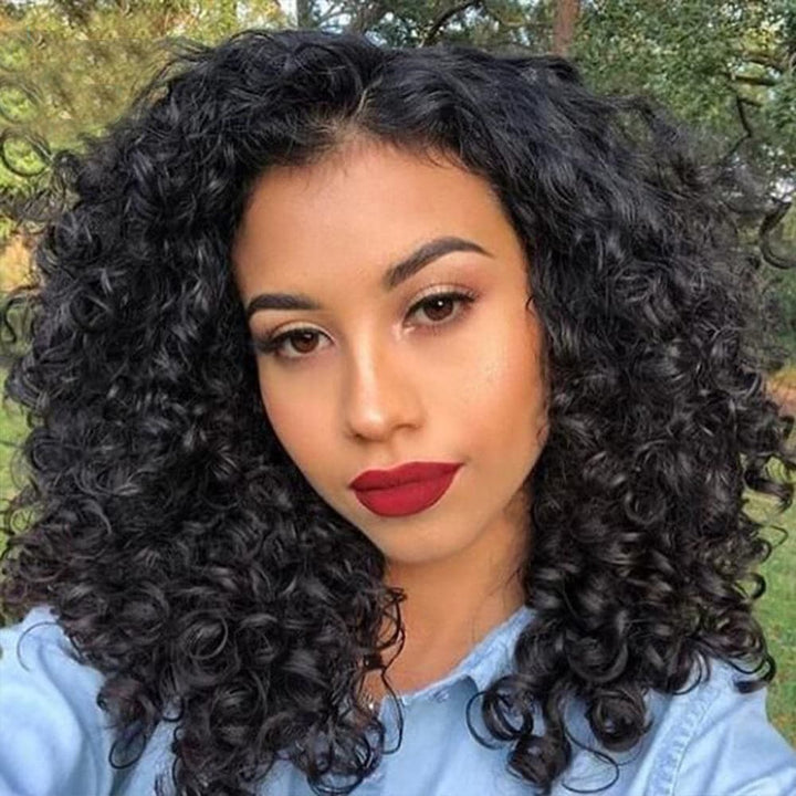 Peruca curta Bob 13x1x6 T Part Lace Front Wigs para mulheres Bouncy Curly Bob Wigs 180% Density Nature Hair Black Headgear with Clips 