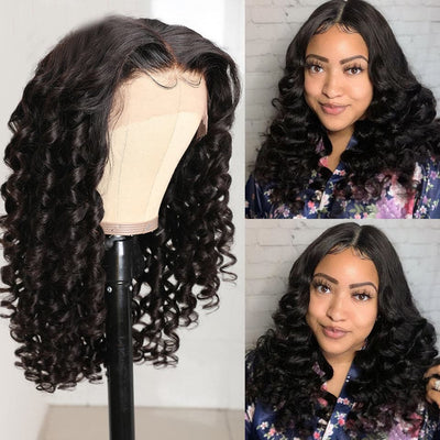 150% 180% Density Glueless bouncy Curly Lace Frontal Ready to Wear Virgin Human Hair Wigs