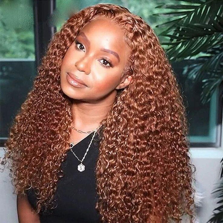 Ginger Brown Kinky Curly 13x4/4x4 Lace Front Perruque de Cheveux Humains pour Femmes 150%/180% Densité 