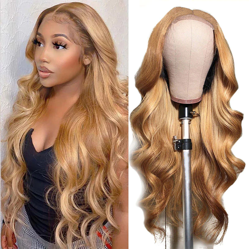 #27 Honey Blonde Body Wave Frontal/Closure Lace Frontal Human Hair Wig