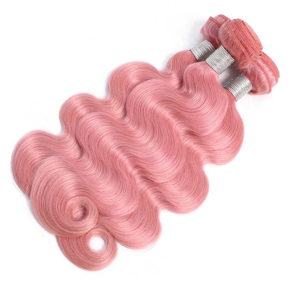 Body Wave 4 pacotes com luz frontal 13x4 rosa colorido 100% tecido de cabelo humano com fechamento 4x4 cabelo Lumiere 