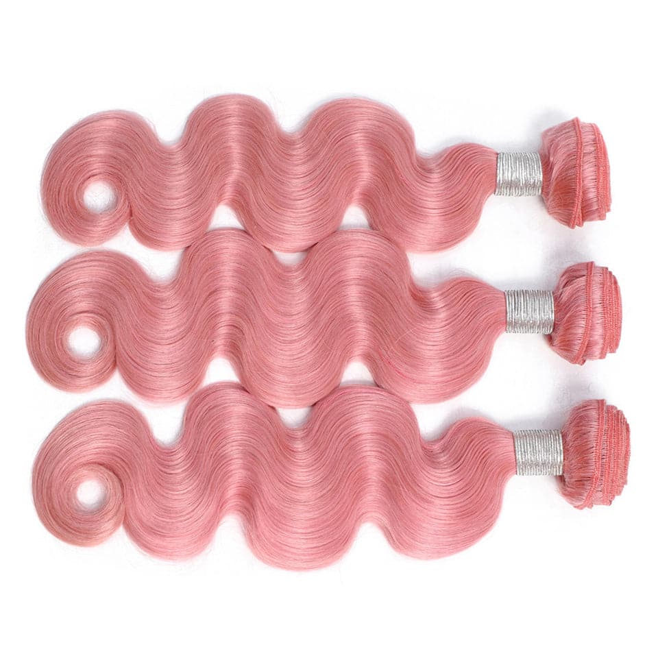 Body Wave 4 Bundles With 13x4 frontal light Pink Colored 100% Human Hair Weave With 4x4  Closure Lumiere Hair