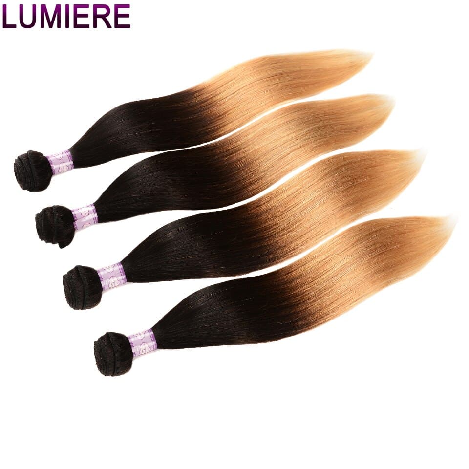 Malaysian Ombre 1b/4/27 Straight 4 Bundles with 4X4 lace Closure Human Hair - Lumiere hair