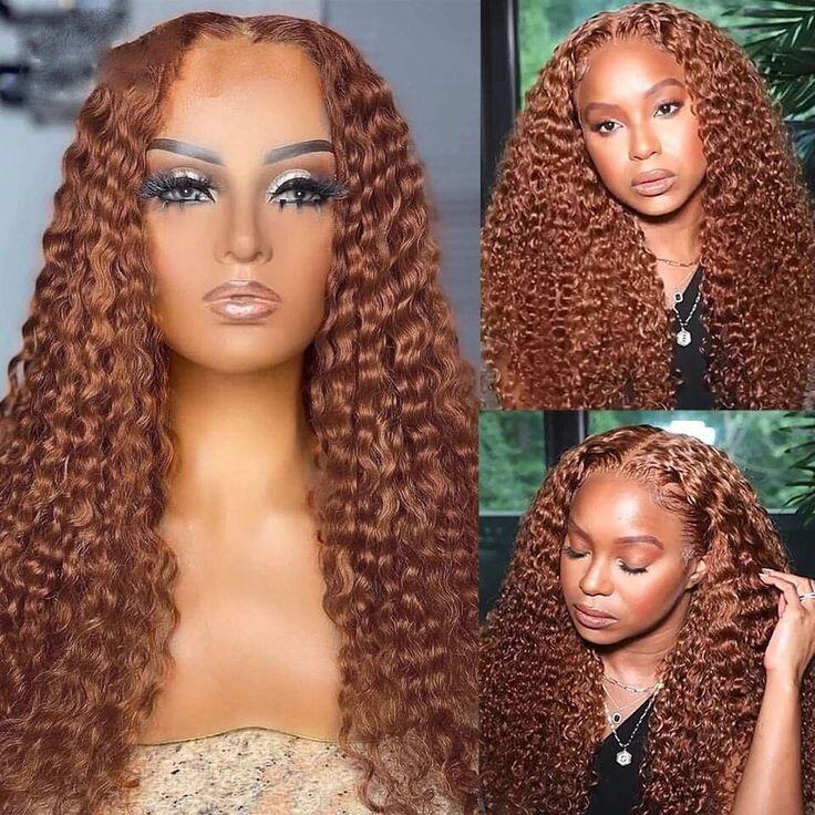Ginger Brown Kinky Curly 13x4/4x4 Lace Front Perruque de Cheveux Humains pour Femmes 150%/180% Densité 