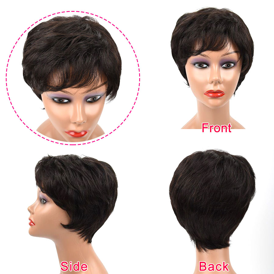 Pixie Cut Short Bob pour femme Full Manchine Made Wig With Bangs 
