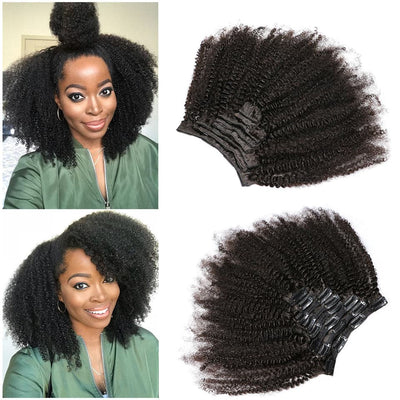 Ship In 24Hours-Lumiere Afro Curly Clip In Human Hair Extensions Natural Color 8 Pieces 10pieces/Set