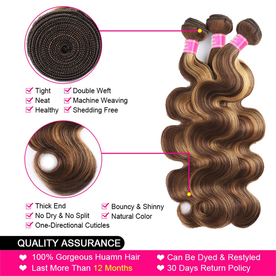 Highlight P4/27 Body Wave 4 Bundles With 13x4 Transparent Lace Frontal Pre Colored Ear To Ear