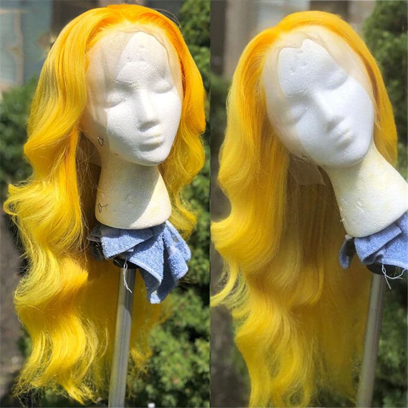 Yellow Color Long Body Wave Lace Front /Closure Wig For Black Women With Baby Hair