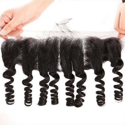 10A Grade Funmi Loose Wave 4 Bundles With 13x4 Lace Frontal Brazilian Virgin Hair 4+1 PCS Bulk Deal