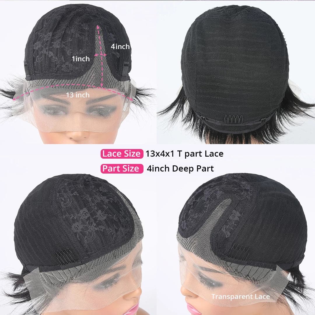 Short Straight Pixie Cut Bob T Part Transparent Lace Wig For Women Pre Plucked Hairline