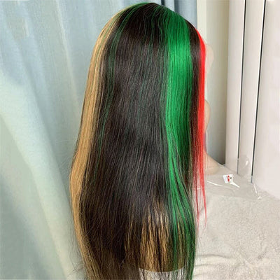 Highlight Red Green Blonde Lace Front Human Hair Wig With13x4 Transparent Lace Frontal Wigs For Black Women Brazilian Hair