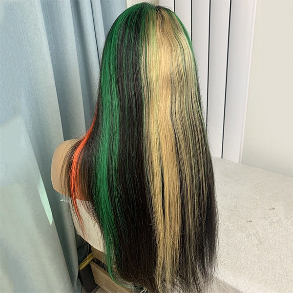 Mettez en surbrillance rouge vert blond dentelle avant perruque de cheveux humains With13x4 dentelle transparente frontale perruques pour les femmes noires cheveux brésiliens 