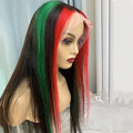 Skunk Stripe Highlight Red Green Blonde Lace Front Human Hair Wig With13x4 Transparent Lace Frontal Wigs For Women Brazilian Hair