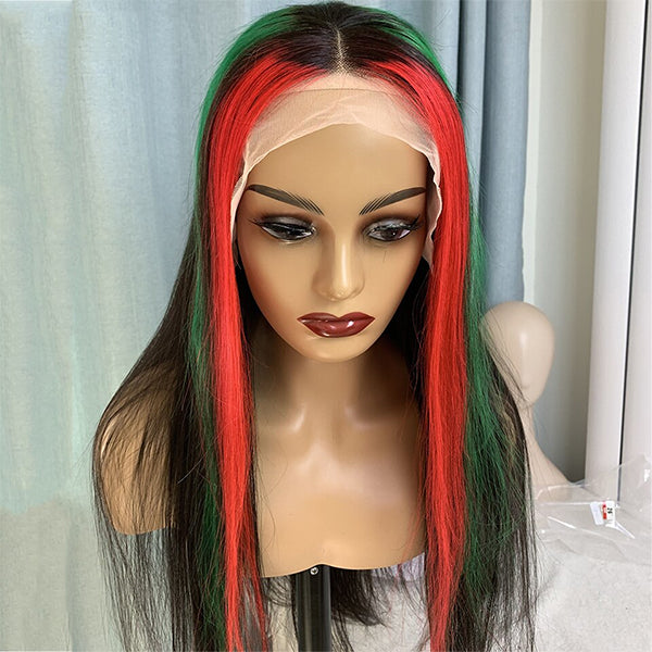 Destaque vermelho verde loiro peruca de cabelo humano frontal com renda transparente 13x4 frontal para mulheres negras cabelo brasileiro 