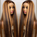 (WG-87) Skunk Stripe Highlight Ombre Brown Straight HD Lace Front Human Hair Wigs For Women