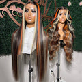 WG-90 Skunk Stripe Highlight Orange blonde Straight/Body Human Hair Wig 13x4 Lace Front Wigs Pre Plucked For Black Women HD 4x4 Lace Closure Wig