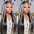 Salt And Pepper Black & Grey Skunk Stripe Highlight Straight 13x4/4x4 HD Lace Frontal Wig