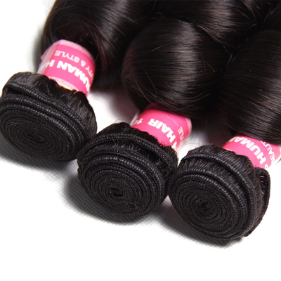 Loose Wave 3 Bundles With 4x4 Closure Brazilian Remy Human Hair Swiss Lace