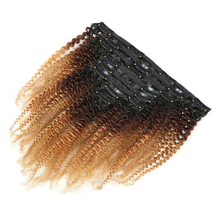 1B/4/27 couleur Afro clip bouclé dans les extensions de cheveux humains 8 pièces/ensemble 120G 