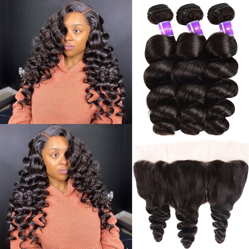 Loose Wave 3 Bundles With 13x4 Lace Frontal Brazilian Hair