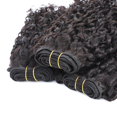 Pixie Curly 100% Human Hair 4 Bundles with 4x4 Closure Natural Color Remy Weave Virgin Hair Weave