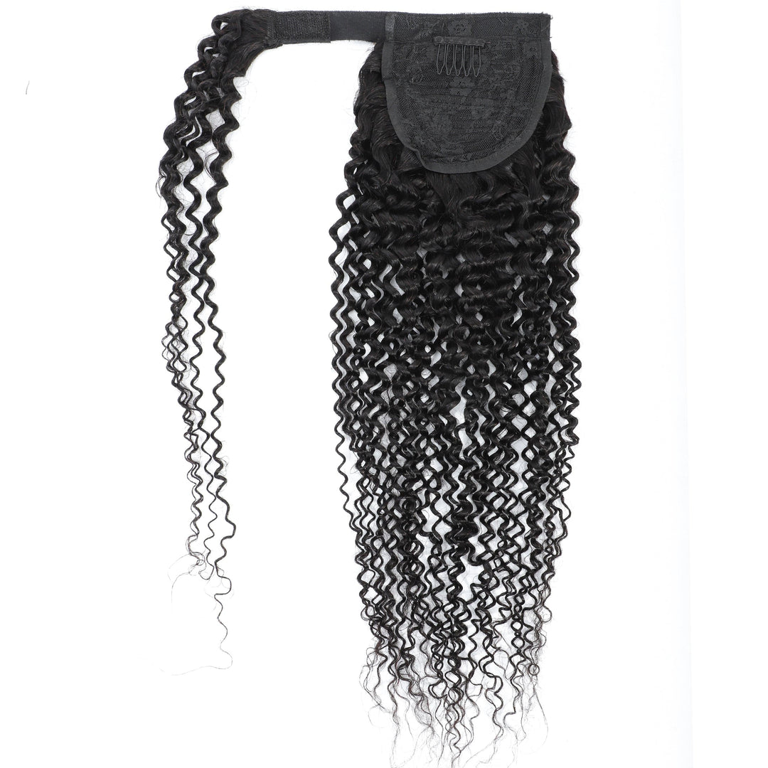 Kinky Curly Wrap Around Ponytail Extensions de cheveux humains brésiliens pour femmes 