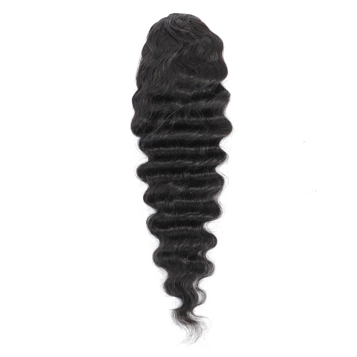 Extensões de cabelo humano rabo de cavalo solto profundo com cordão 120 g/conjunto de cabelo preto natural 