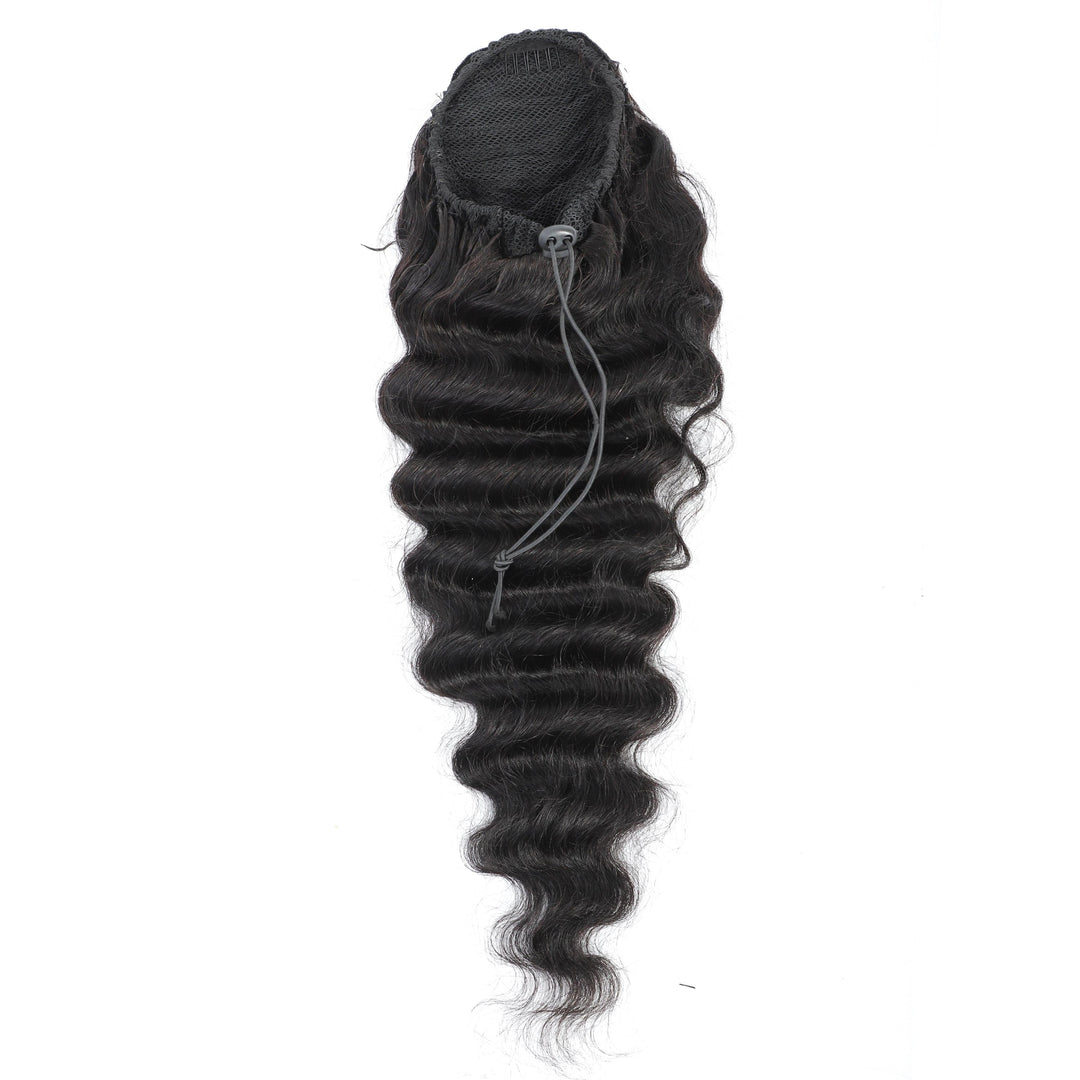 Extensions de cheveux humains en queue de cheval avec cordon de serrage profond 120 g/ensemble de cheveux noirs naturels 