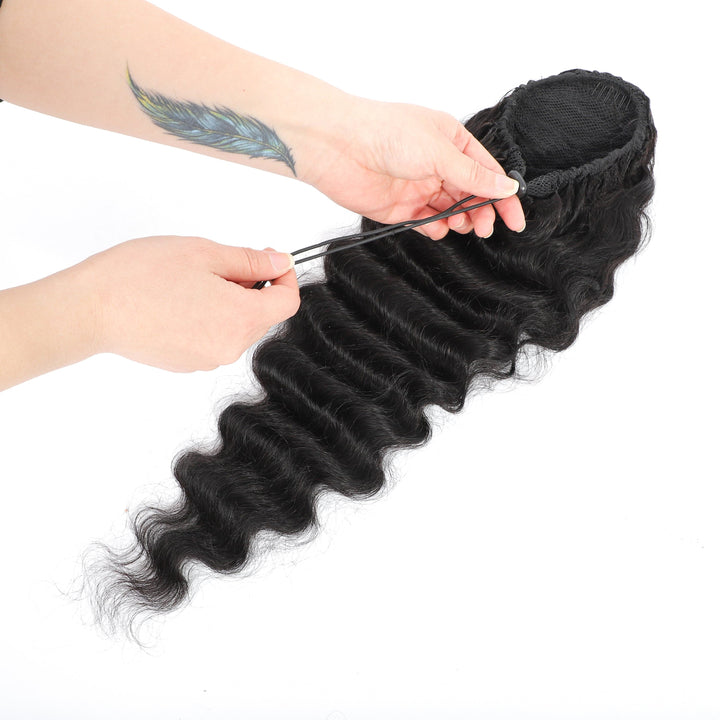 Extensions de cheveux humains en queue de cheval avec cordon de serrage profond 120 g/ensemble de cheveux noirs naturels 