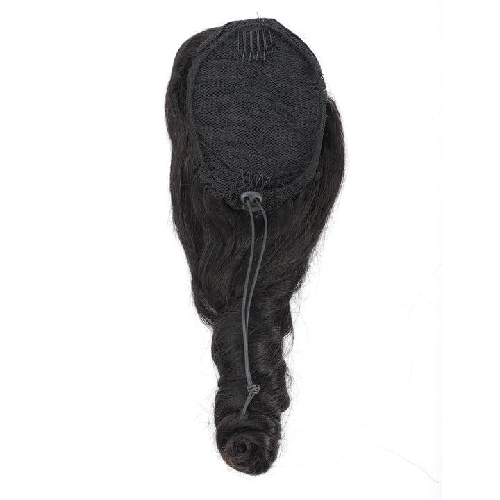 Extensão de rabo de cavalo ondulado solto com cordão de cabelo humano para mulheres negras 