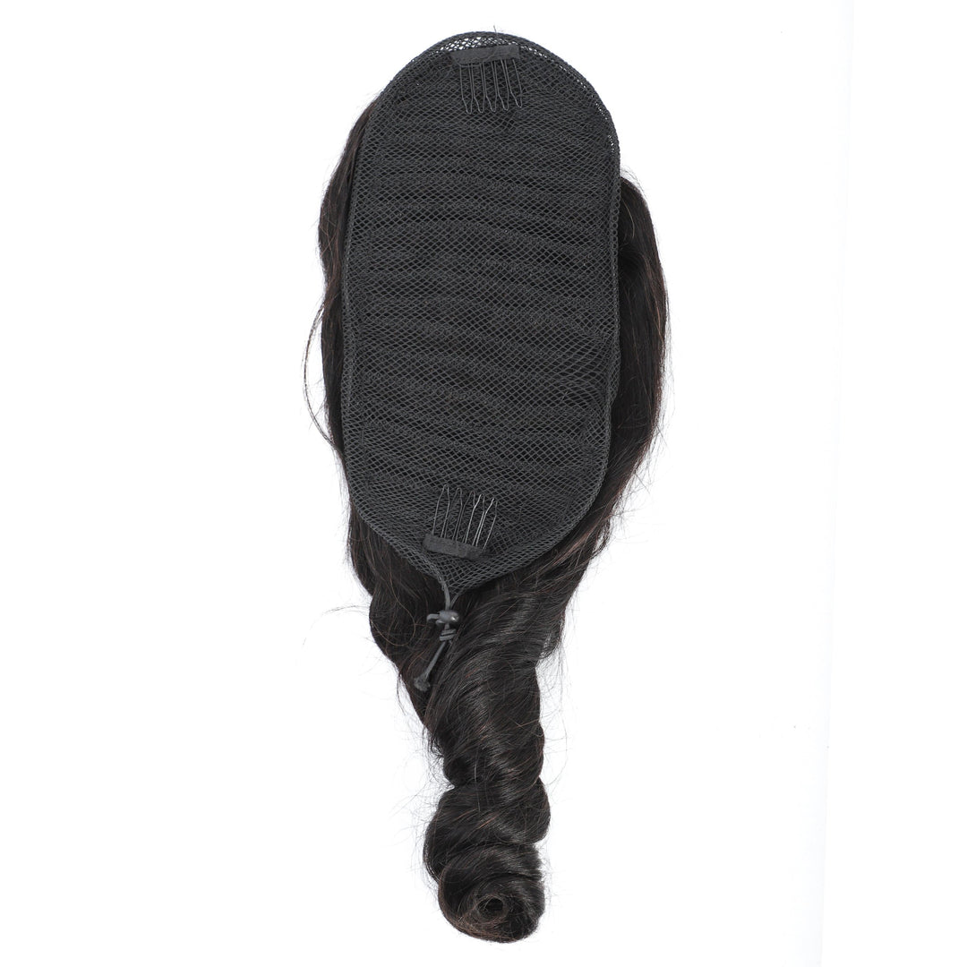 Extensão de rabo de cavalo ondulado solto com cordão de cabelo humano para mulheres negras 