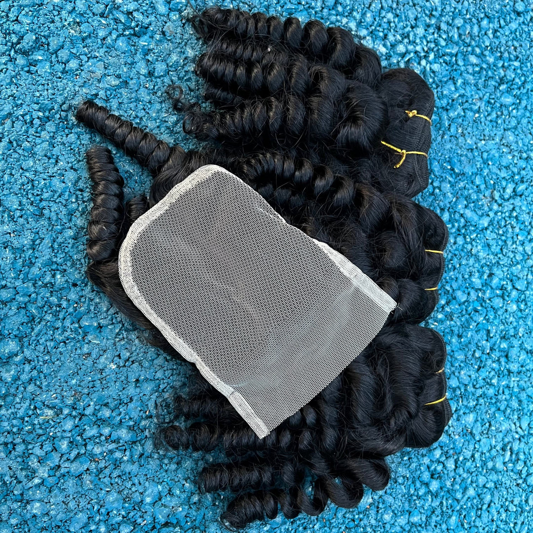 Rouleau de doigt brésilien 3 paquets de cheveux humains avec fermeture à lacet 4x4 3 + 1 paquets de cheveux avec fermeture à lacet transparente HD 