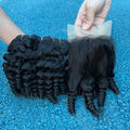 Brazilian Finger Roll 3 PCS Human Hair Bundles with 4x4 Lace Closure 3+1 Hair Bundles with HD Transparent Lace Closure