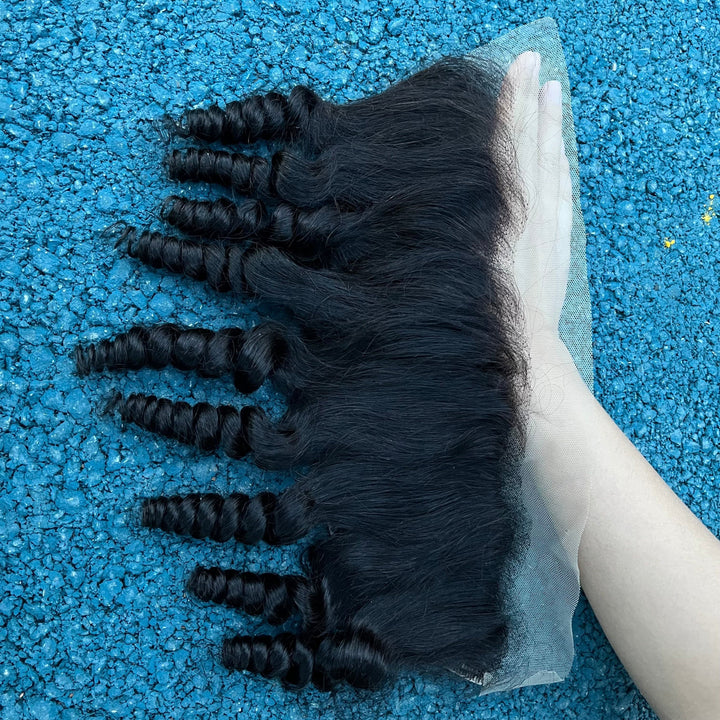 Lumiere Hair 10A Finger Roll 4 Bundles Avec 13x4 HD Dentelle Frontale Brésilienne Vierge Cheveux 4 + 1 PCS En Vrac Deal Extensions de Cheveux Humains 